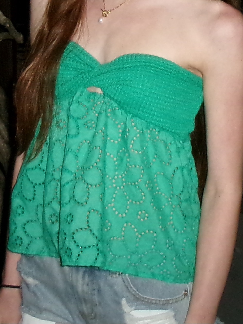 Strapless Eyelet Babydoll Top - Green